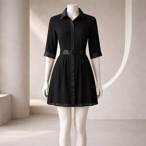 Elegant Black Shirt Mini Dress with Belt